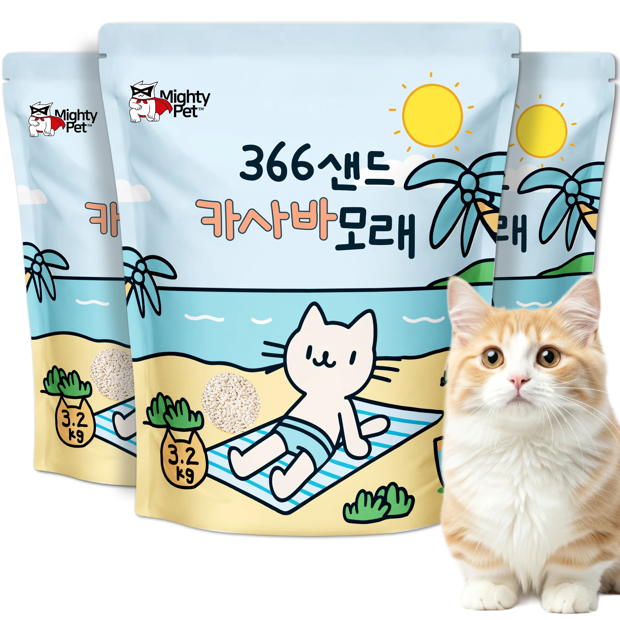[대용량 최저가] 마이티펫 탈취력 강한 친환경 카사바 모래 366샌드 3.2kg
