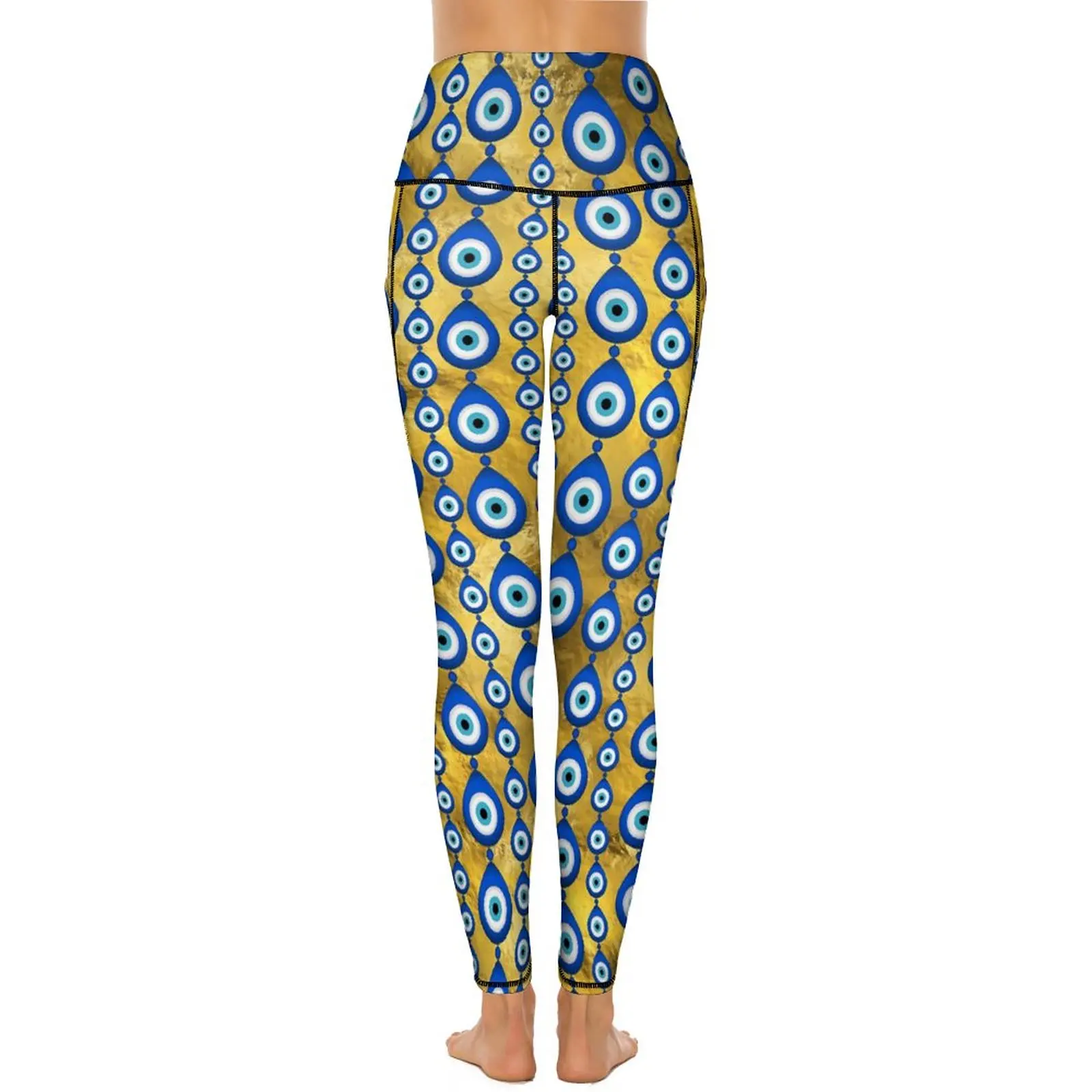 Evil Eye Print Yoga Pants Pockets Mati Mataki Leggings Sexy High Waist Novelty Yoga Sports Tights Stretch Design Fitness Leggins