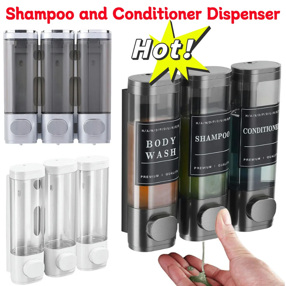 An der Wand montierter Flüssigseifenspender für Badezimmer, dreiköpfiger Handdesinfektionsmittelhalter, Wandmontage für Seife, Shampoo, Gel, Dusche, Flüssigkeitsbehälter
