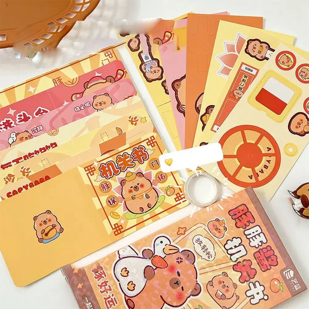 

Funny Free Cutting Capybara Quiet Book Handmade DIY Materials Pull Mechanism Book Montessori Paper Sticker Book Girls