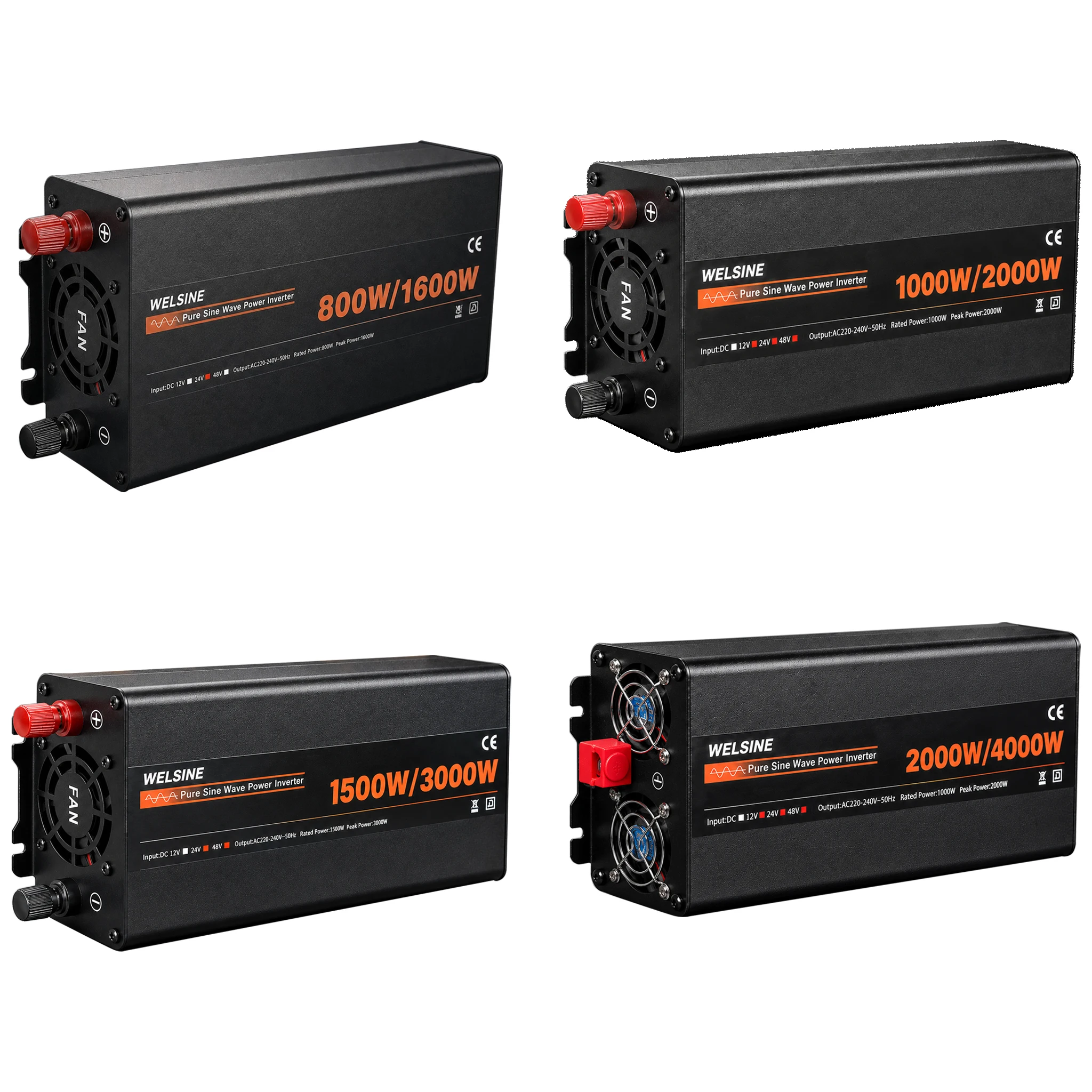 800W 1000W 1500W 2000W Rated Pure Sine Wave Power Inverter DC 12V 24V AC 230V 50Hz LCD Display RV Auto Portable Converter