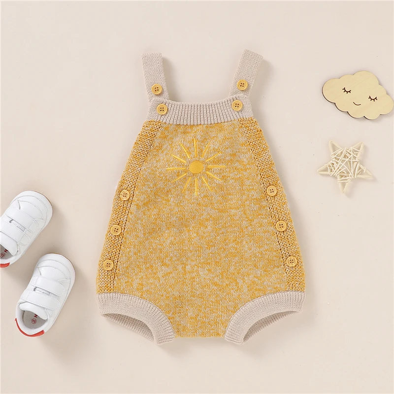 Fashion Baby Unisex Romper Cotton Knitted Sleeveless Sun Embroidery Baby Rompers Infant Playsuit Jumpsuits Cute Newborn Clothes