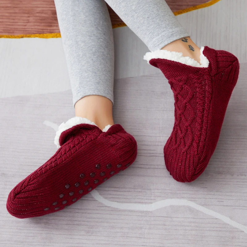 Winter Wolle Socken Frauen verdicken warmes Zuhause Schlafzimmer Socken Hausschuhe Männer rutsch feste Fuß wärmer Schnees ocken Calcetines Mujer