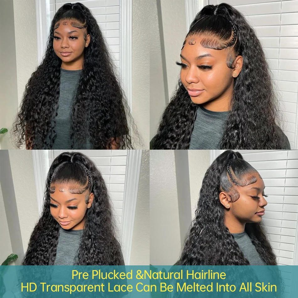 Glueless HD Transparente Deep Wave Peruca de Cabelo Humano para Mulheres Negras, Perucas Dianteiras Encaracoladas, 13x6, 13x4