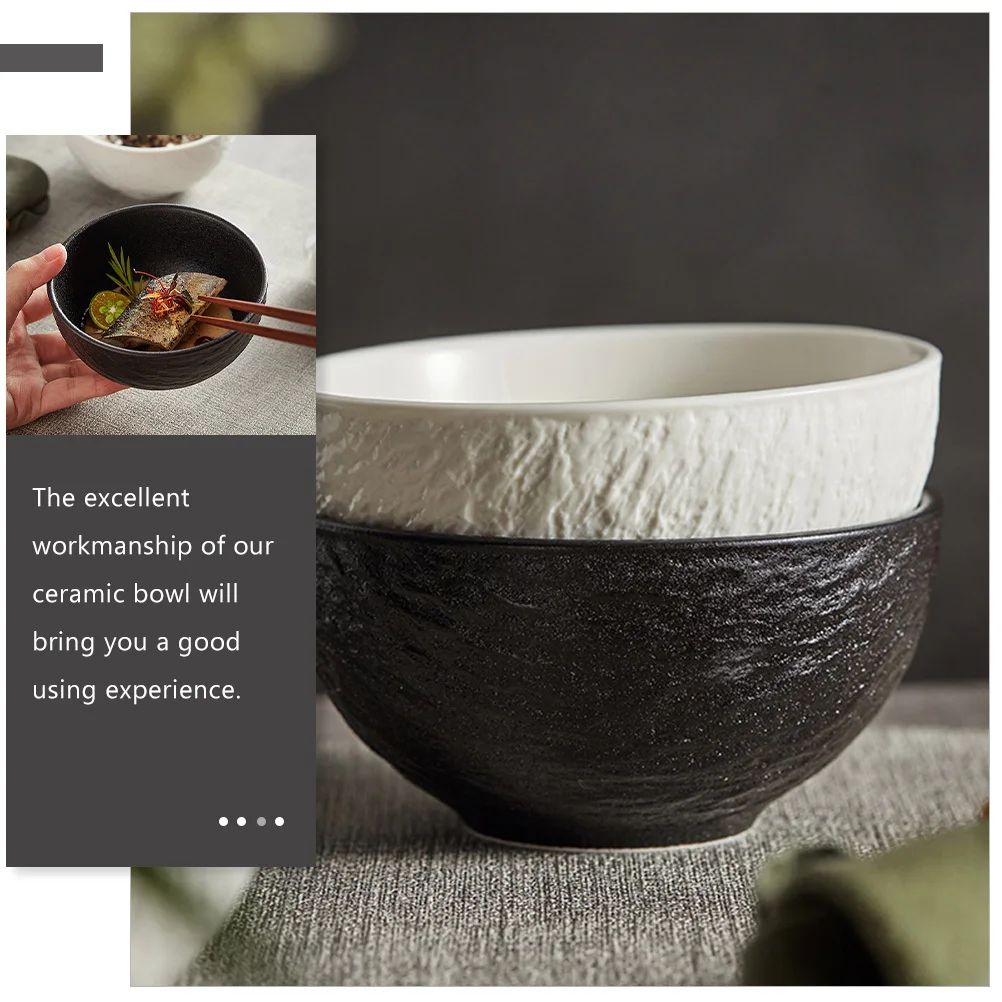 

4Pcs Rock Texture Rice Bowl Ceramic Food Bowl for Soup Noodle Salad Ramen Serving Japanese Style Dinnerware Home Kitchen Use