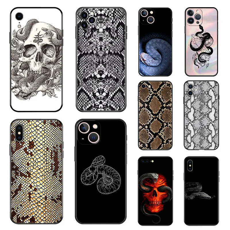 Matte Phone Case For iphone 16 Plus 15 14 13 12 11 Pro Max Mini 7 8 XR 16Pro XS 15Pro Golden Snake Skin Print Black Soft Cover