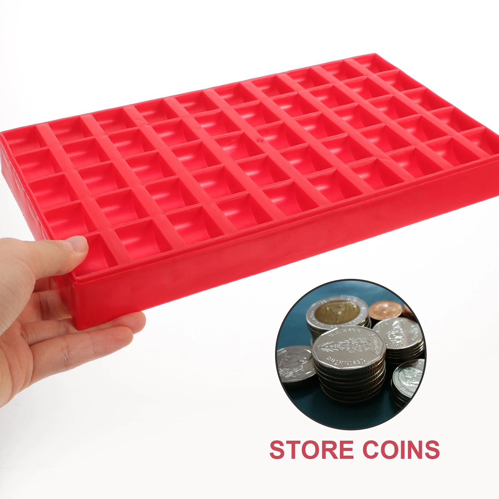 

Ящик для хранения монет, красный пластиковый контейнер с несколькими сетками, портативный компактный настольный органайзер для монет Cashiers