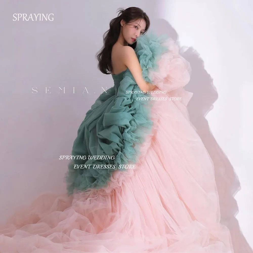 SPRAYING Luxury Strapless Pleat Evening Dress Korea Wedding Photo Shoot Dress Long Tiered Ruffles Party Dress Corset Customized