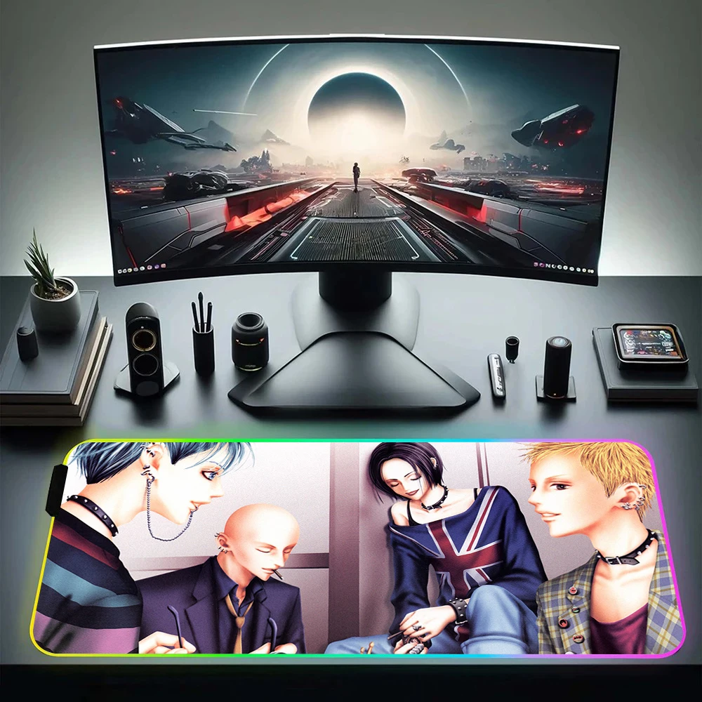 Nana Osaki Anime RGB Pc Gamer Keyboard Mouse Pad Mousepad LED Glowing Mouse Mats Rubber Gaming Computer Mausepad