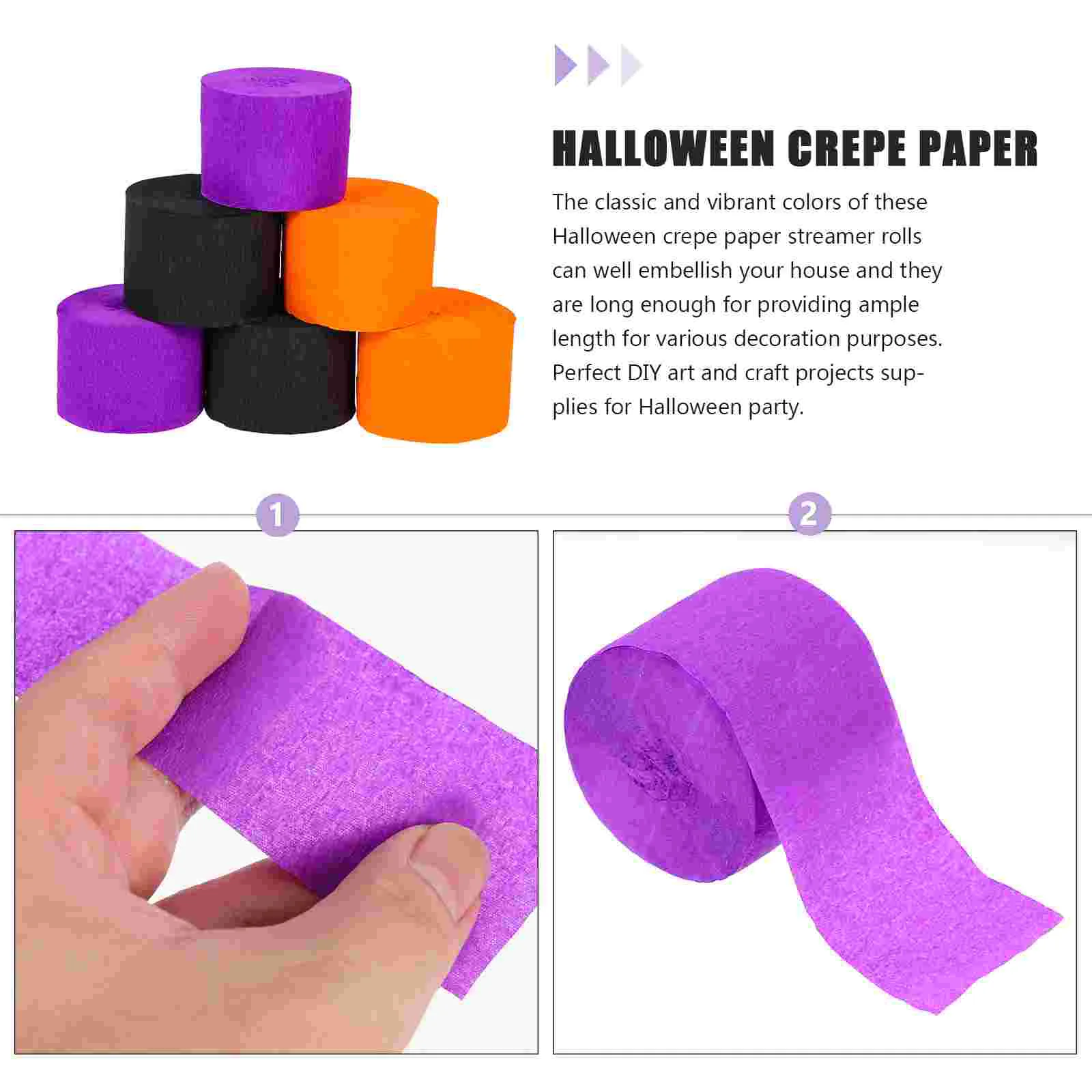 6 Rolls Halloween Decoration Paper Orange Streamers Ribbon Purple Party Crepe Black