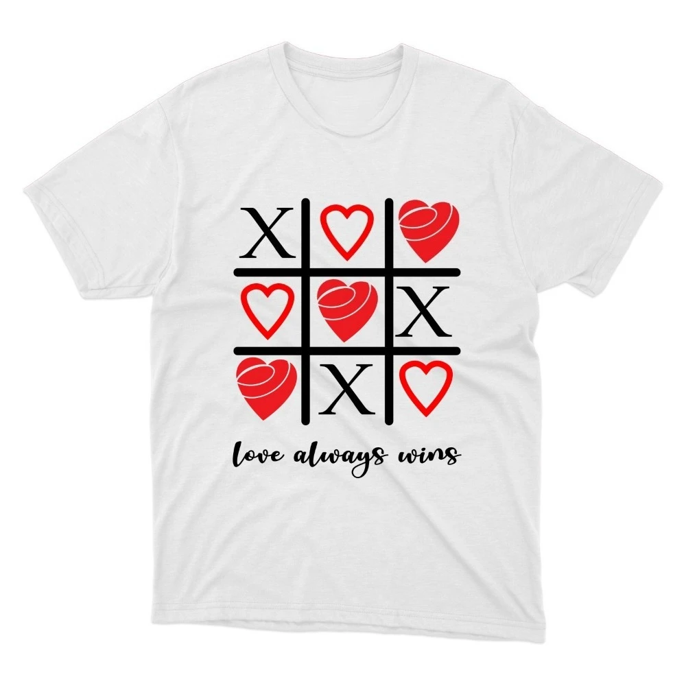 عيد الحب تي شيرت الحب دائما يفوز قميص طاقم الرقبة قسط مطبوعة للجنسين الرجال تي شيرت قصير الأكمام ملابس علوية من القطن عالية الجودة