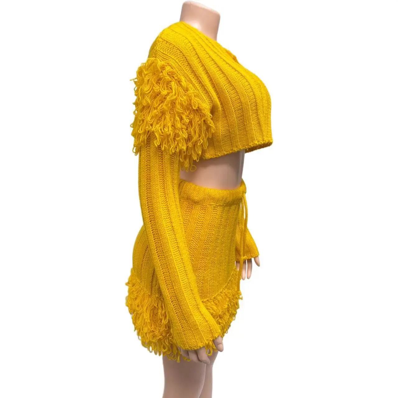 Ensemble deux pièces pour femmes, robe assortie Y2k, coupe courte, pompon, col rond, haut avec cordon de serrage, Mini jupe longue décontractée, été 2025