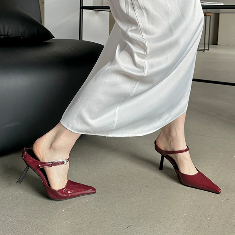 موضة أنيقة تصميم عالية الكعب مثير امرأة مضخات مشبك حزام البغال النعال مغلقة تو مأدبة الزفاف الصنادل أحذية نسائية #6