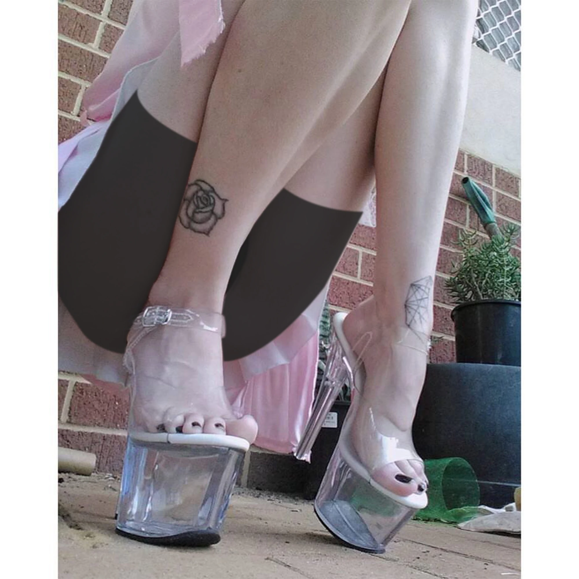 WUXIN H&P المرأة 7 في متجرد واضح منصة الكعوب مثير القطب الرقص عالية الكعب، أحذية راقصة غريبة خنجر 17 سنتيمتر