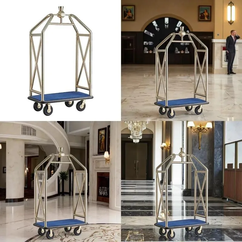 304 Stainless Steel Luggage Truck Commercial Bell Cart Heavy Duty Hotel Trolley for Resort Airport Conference Center