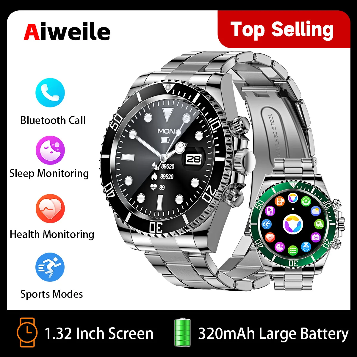 Aiweile-男性用フィットネス腕時計,Bluetooth通話,Android, iOS,フィットネス,ハイエンド,高級,aw12,2022