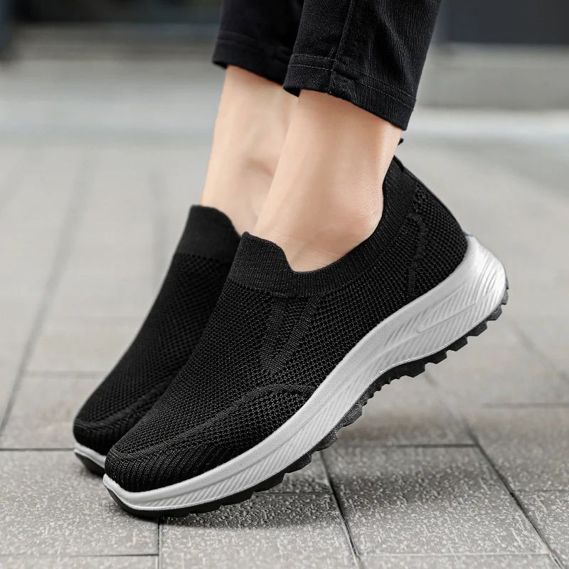 

Women Mesh Walking Shoes Black Rubber Outsole Loafer Autumn Home Outdoor Comfortable Rubber Sole Fitness Flats Sneakers 36-41