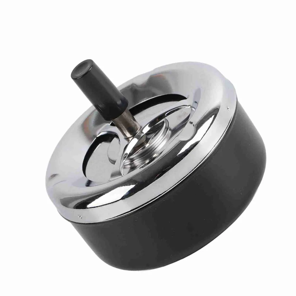 Modern Round Push Down Ashtray Stainless Steel Spinning Tray Cigarette Ashtray Windproof Lid Ash Tray Home