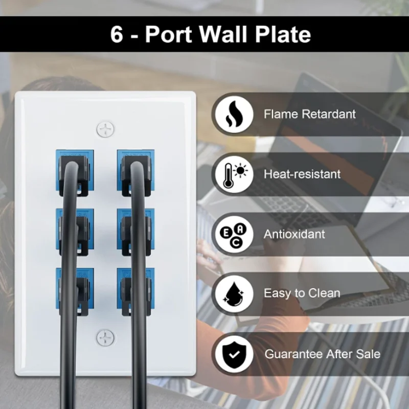 Coax 1-6 Port Keystone Wall Plate DIY, For RJ45 CAT6 / HDMI 4K/ USB3.0 / Type-C 10Gbps / USB B Keystone Coupler Female to Female