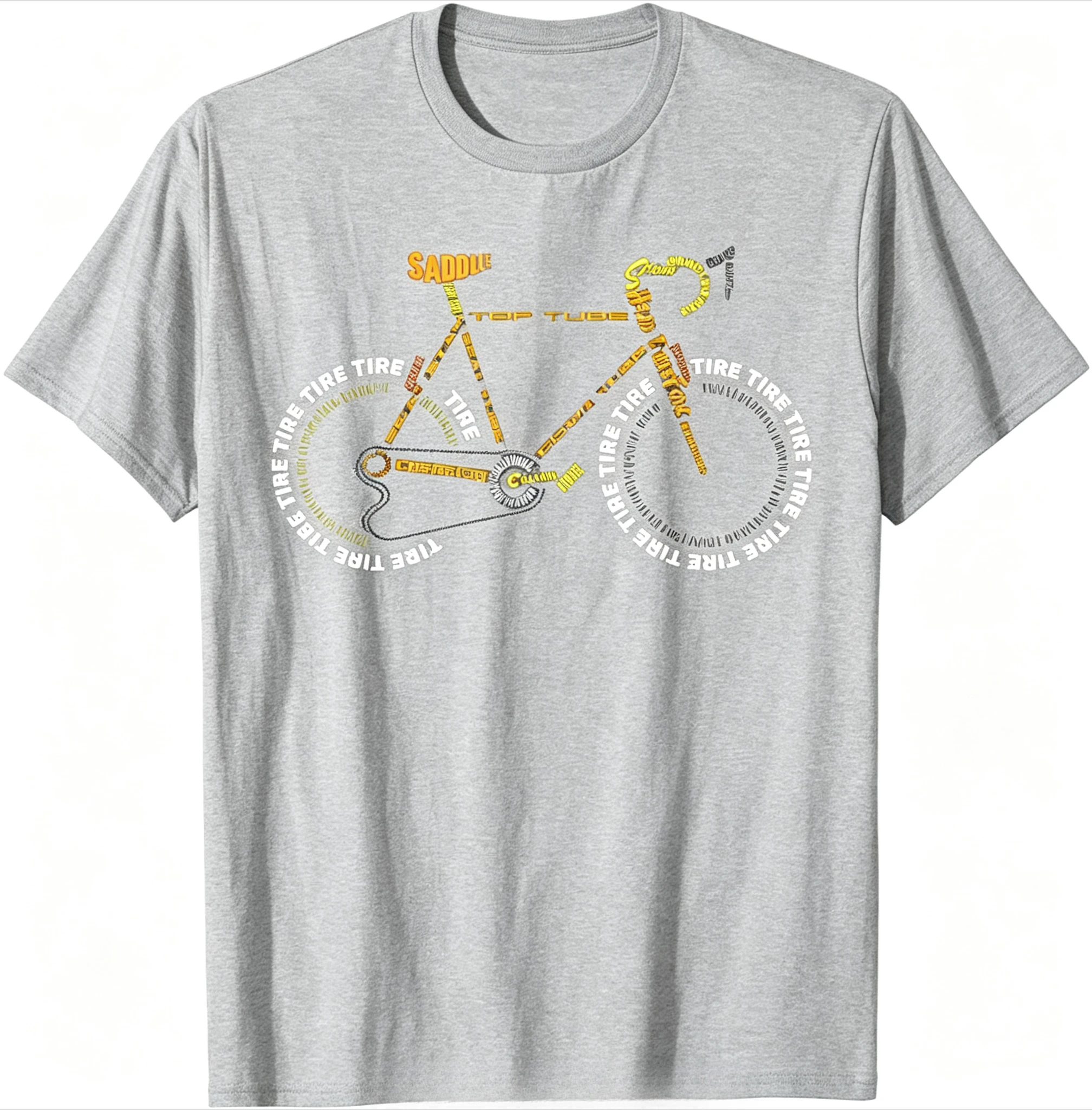 2026 Bike Parts Word Art Graphic T-Shirt Kids Adults Bicycle Anatomy Art Print Short Sleeve Casual Tee Top