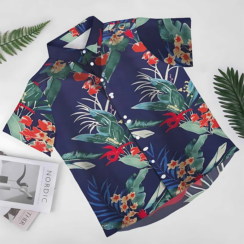 NOVEDAD DE VERANO 2025, camisa de manga corta para playa, tela respetuosa con el medio ambiente, Top informal holgado con estampado de moda