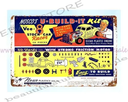 1953 Nosco u build it V 8 Stock Car Racer Toy metal tin sign house accessories