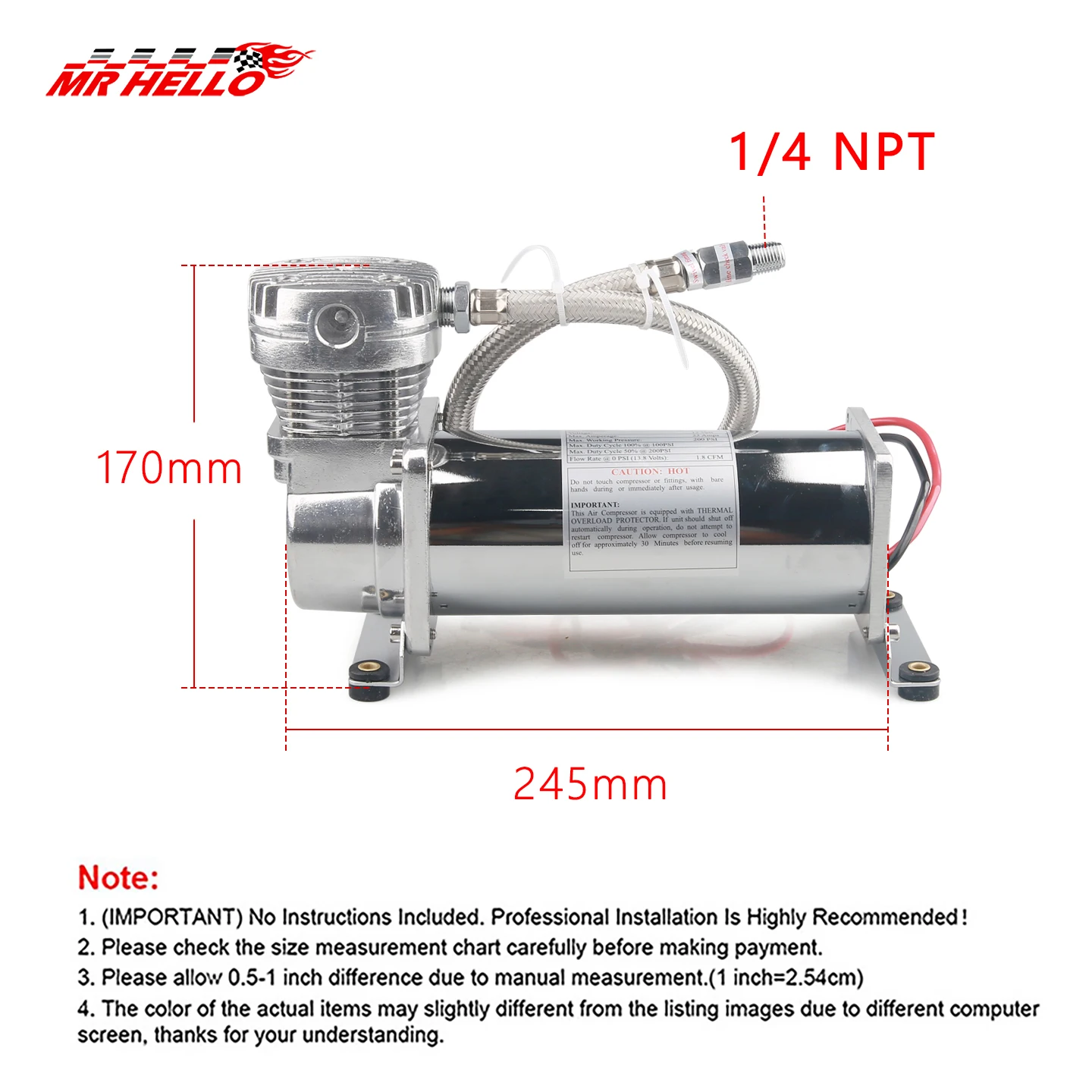 1/4 Npt 200PSI 480C 12V Luchtvering Compressor Pomp Kit Chroom PORTABLE COMPRESSOR