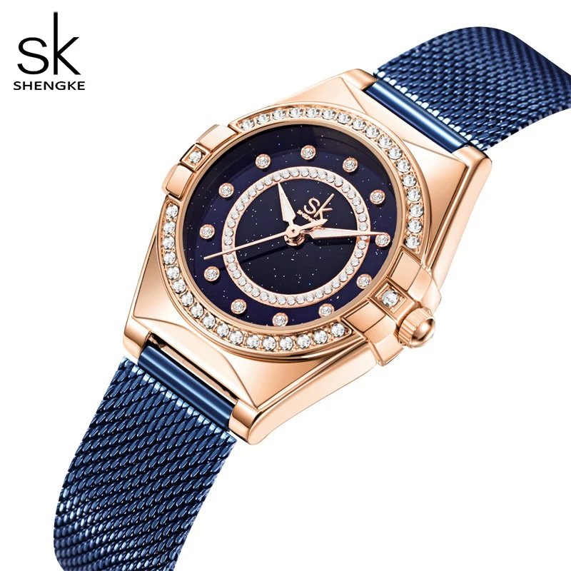 Shengke-Reloj de pulsera de cuarzo con diamantes para mujer, cronógrafo de lujo, de estilo Omegable, femenino