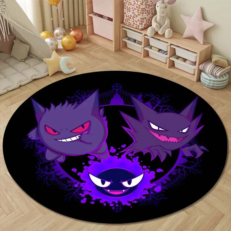 Japanese Anime Pokemon Gengar Round Rugs for Bedroom Area Floor Mats for Kids Room Bath Chair Mat Carpet Living Room Home Decor