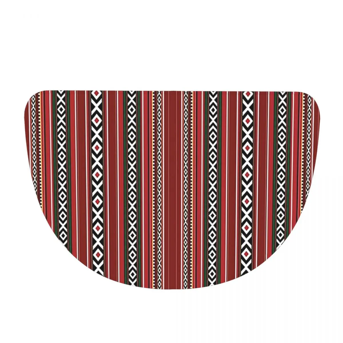 Beautiful Red Traditional Arabian Style Sadu Pattern Flannel Half Round Doormat Non Slip Bathroom Mat Absorbent Floor Carpet