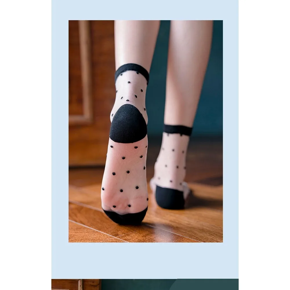 4/8 Pairs Crystal socks, spring and summer thin transparent socks, transparent mid-calf Korean socks, polka dots striped socks