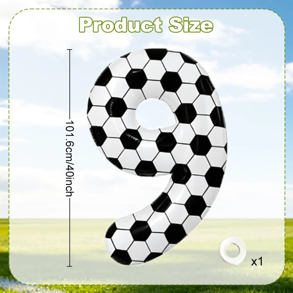 Schwarz-weißer Fußball-Digitalballon 0-9, 40 Zoll großer digitaler Ballon mit Sportmotiv, Geschenk, Geburtstagsparty-Jubiläumsdekoration