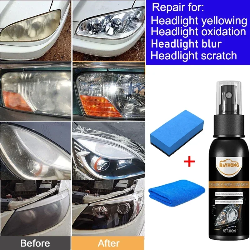 Car Headlight Polish Restoration Kit Liquid Repair Auto Head Light Repair Spray Polishing Kit Car Cleaning Restorative Liquid