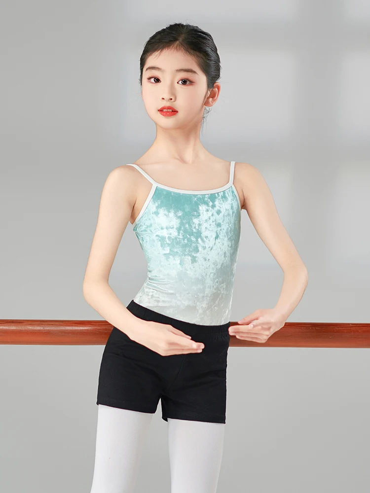 Girls Camisole Ballet Dance Leotards Gymnastics Top Soft Velvet Gradient Camisole Bodysuits Classics Princess Outfit Swimwear