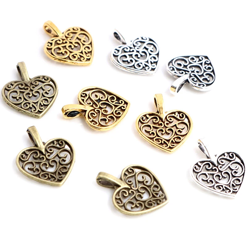 30pcs Charms hollow lovely heart 16x14mm Antique Making pendant fit,Vintage Tibetan Silver Plated Bronze,DIY bracelet necklace