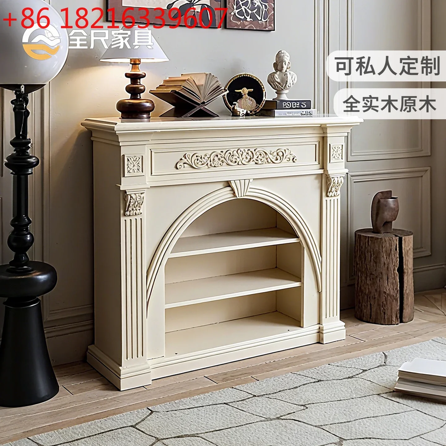 TAO  French pure solid wood fireplace cabinet 1.2/1 meters 1.6 home living room white storage table decoration