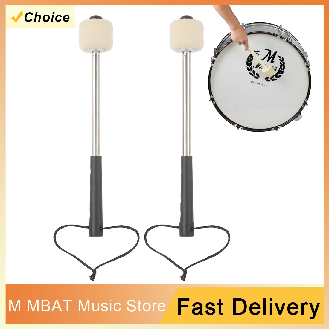 2 unids/set baquetas de fieltro de lana mazo de bombo antideslizante piezas de accesorios para instrumentos de percusión indispensables