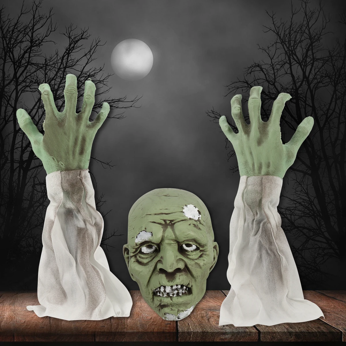 

1 set Zombie Head Hand Toy 2 Arms 1 Face Halloween Decor Scary Lawn Stake Ground Plug Garden Graveyard Realistic Scene Statue