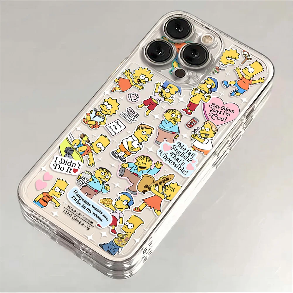Funda para Teléfono iPhone 17 16e 16 15 14 13 12 11 Mini Air Pro Max X 7 8 Plus, Transparente, Suave, con Dibujos Animados Divertidos de los Simpson