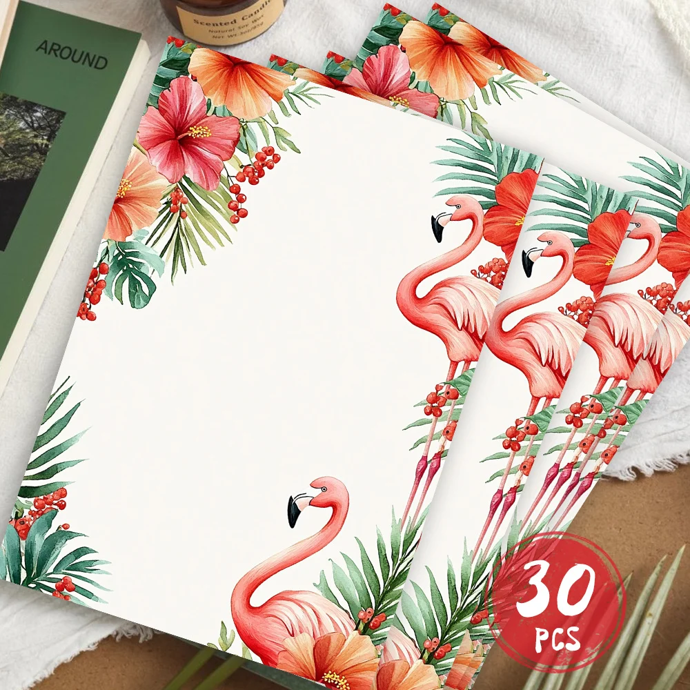 30 Sheets, B5 Watercolor Flamingo, Theme Writing Paper, Lined, No Glue, Very Suitable For Notebooks, Memos, And Stickers