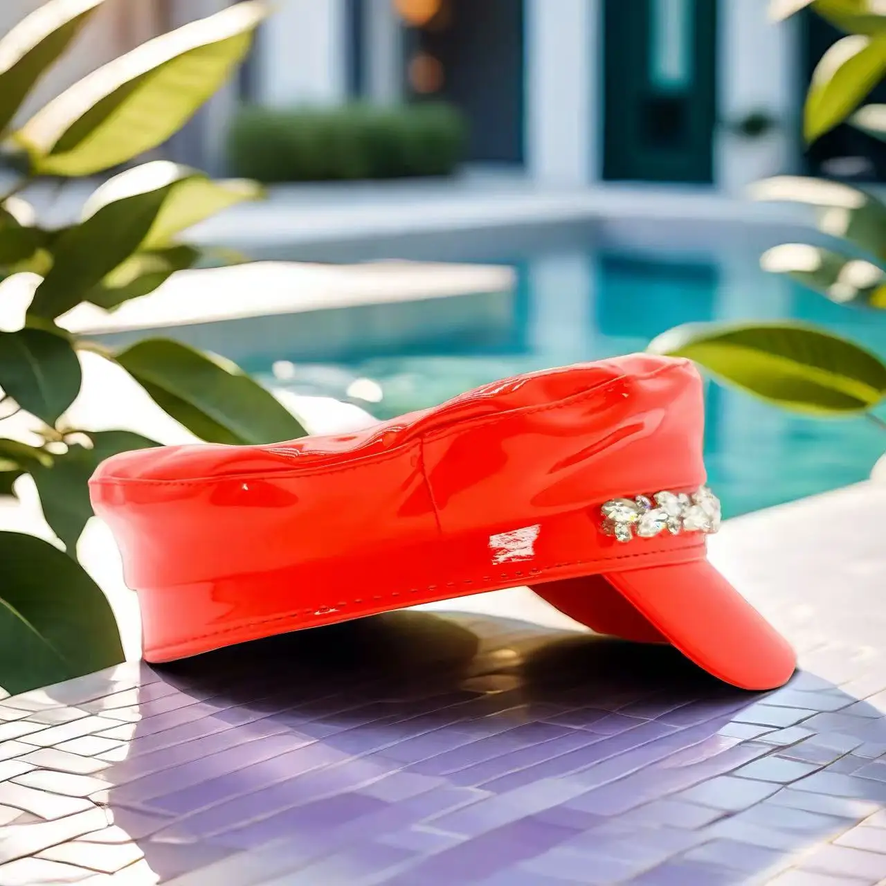 홍루안 레이저 가죽 캡틴 모자 라인스톤 & 여성용 밀리터리 캡, 레이브 페스티벌 액세서리 & 파티 캡 남성 코스프레 여성용