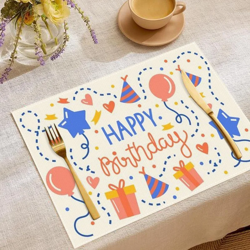 Birthday Placemat Cartoon Colorful Happy Birthday Rainbow Balloon Cake Stars Flowers Party Decorations Placemats for Table Mat