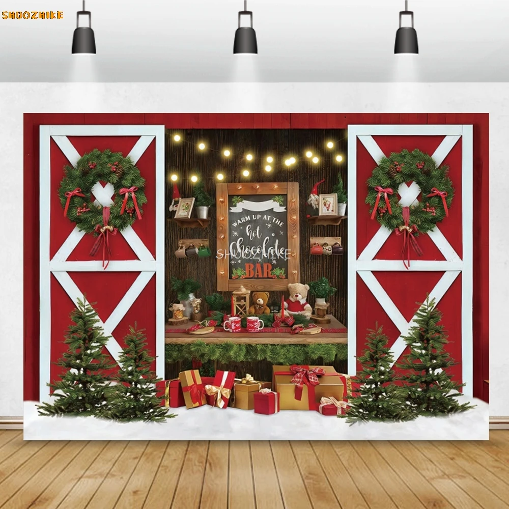 

Christmas Backdrops For Photography Pine Trees Gifts Bar Bear Party Child Family Shoot Photozone Photo Background Photocall