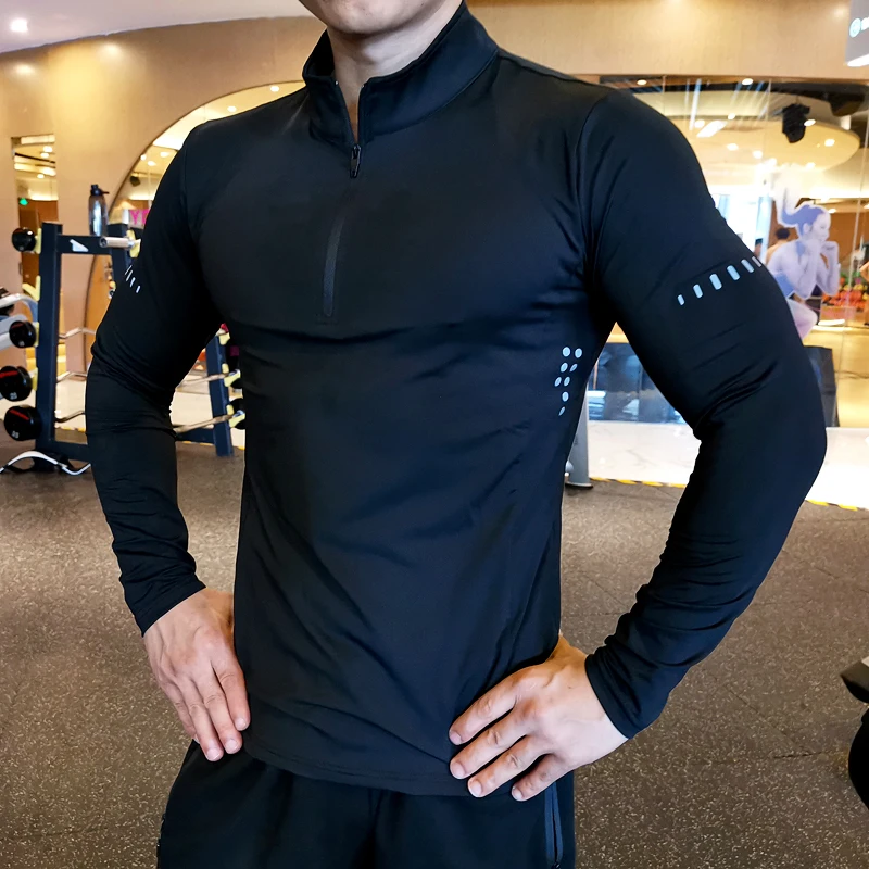 

Sports Long-sleeved T-shirt Men Spring And Autumn Fitness POLO Shirt Quick-drying Breathable Stretch Tight Collar Top