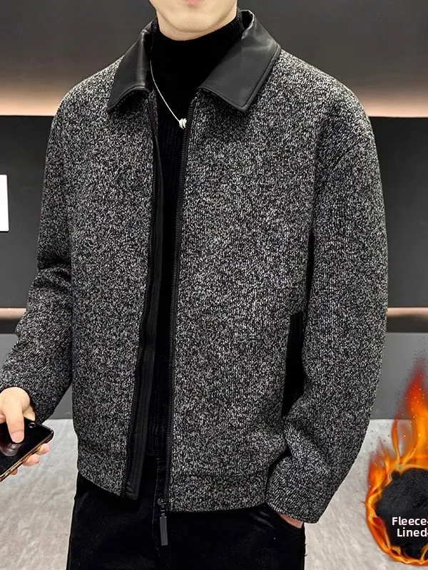

Men's Thiened Fce Lined Woolen Jaet ort Casual Long Coat Autumn Winter New Sle Classy Men's Faion Outerwear