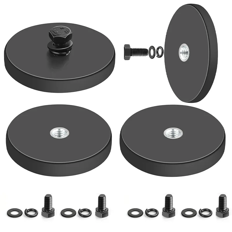 4/10 rubber coated anti scratch installation magnets, adhesion 18LBS strong neodymium magnet base, with M5 threaded bolts