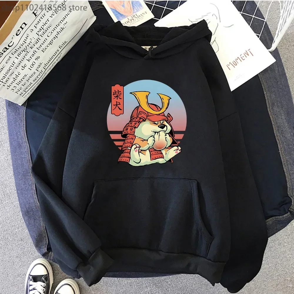 Süße Shiba Samurai Essen Mochi Hoodies Kawaii Hund Sweatshirt mit Kapuze Langarm Winter Pullover Y2k Kleidung Harajuku Top