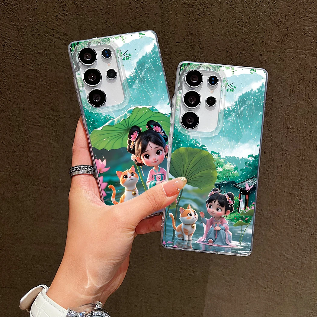 

Back Cover For Samsung Galaxy S22 S23 S24 Plus S25 Ultra Case Cute Pink Cycling Girls Shockproof Phone Case