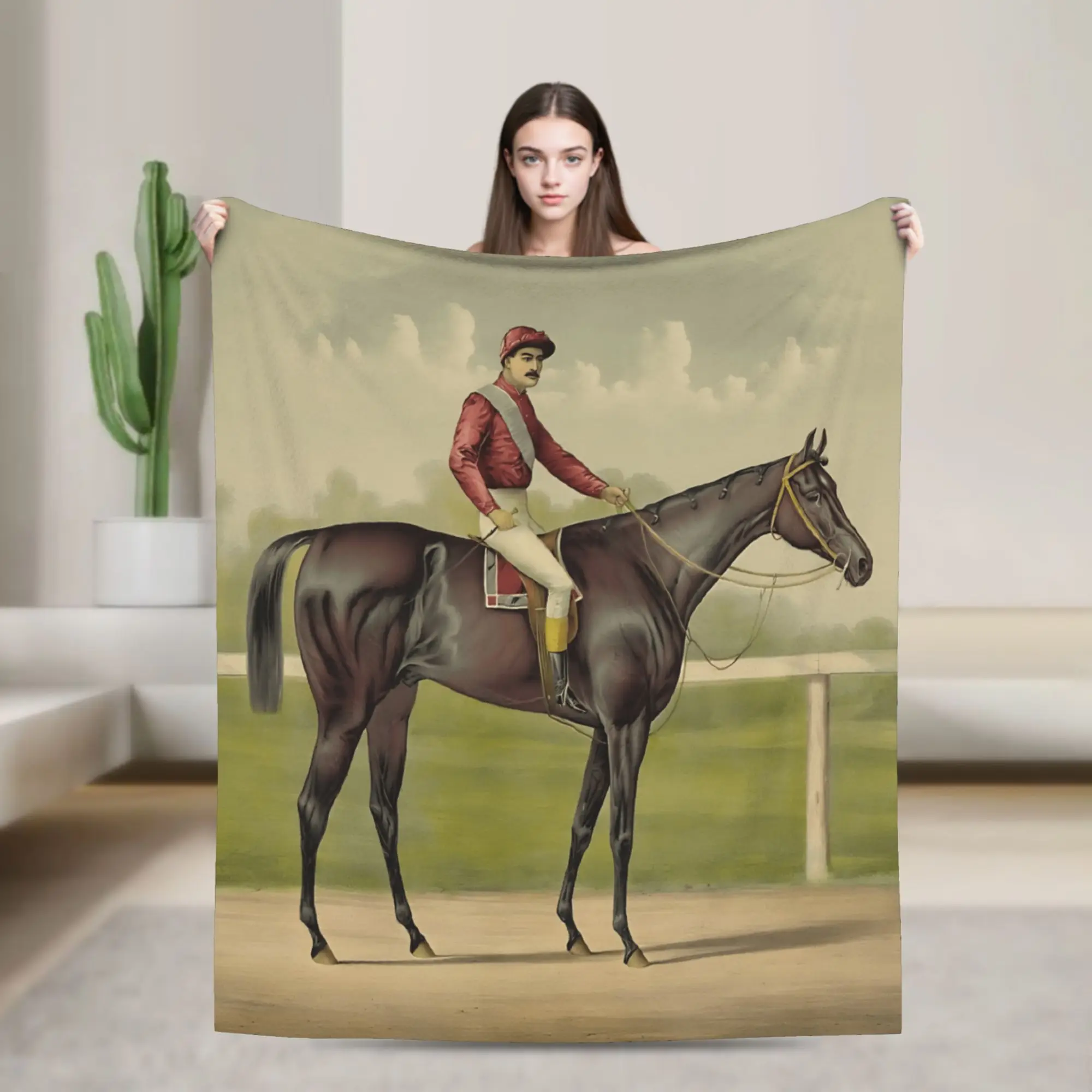 Equestrian Flannel Blanket Adults  Warm Cozy Throw Blanket Winter Bedroom Bedspread Sofa Bed Cover