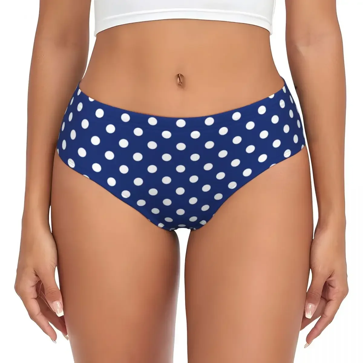 

Custom Womens Classic Navy Blue And White Polka Dot Panties Stretch Briefs Underwear
